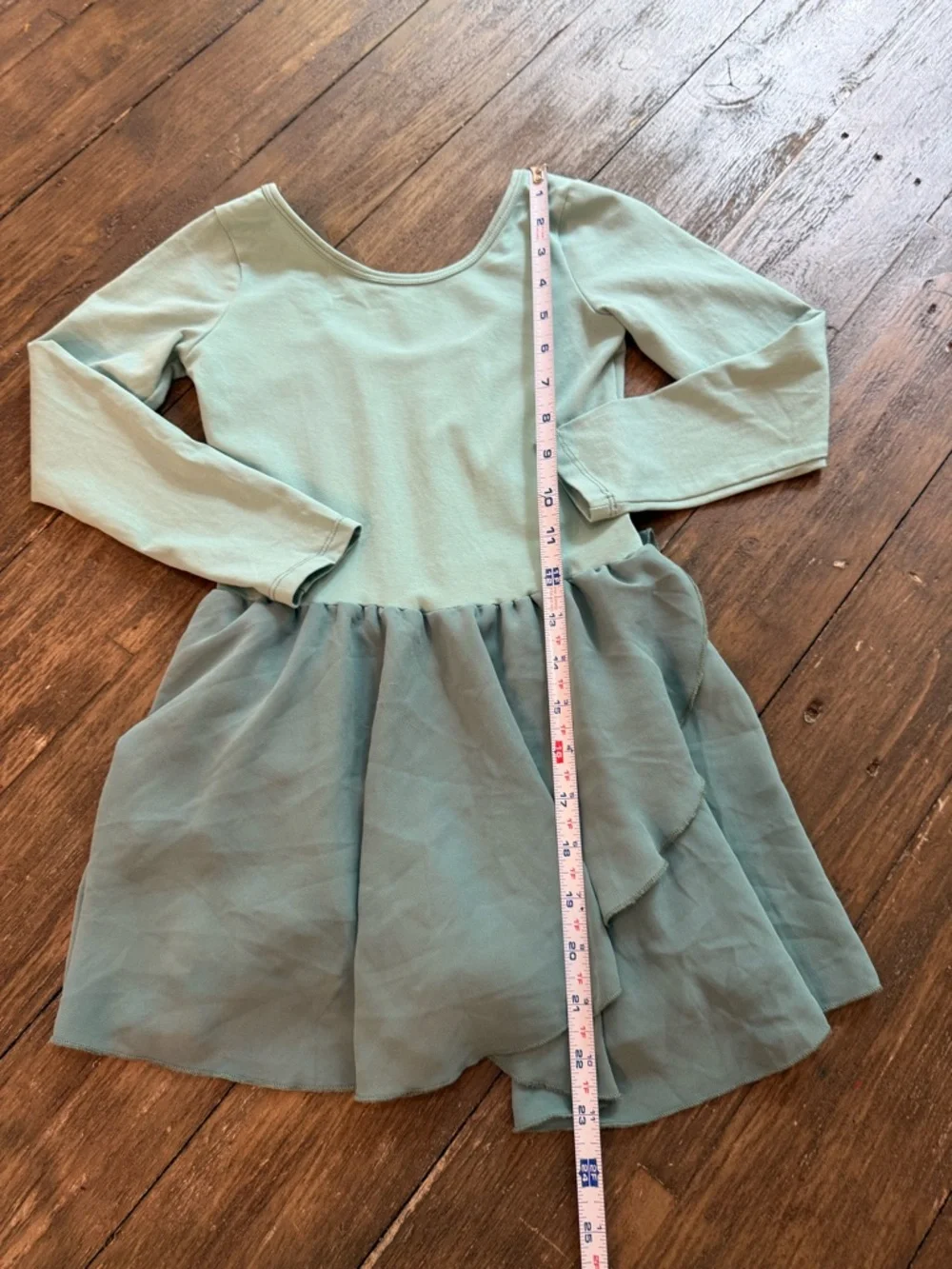 Girls Size 140 Mint Green Long Sleeve Lyrical Dance Leotard Dress Chiffon Skirt